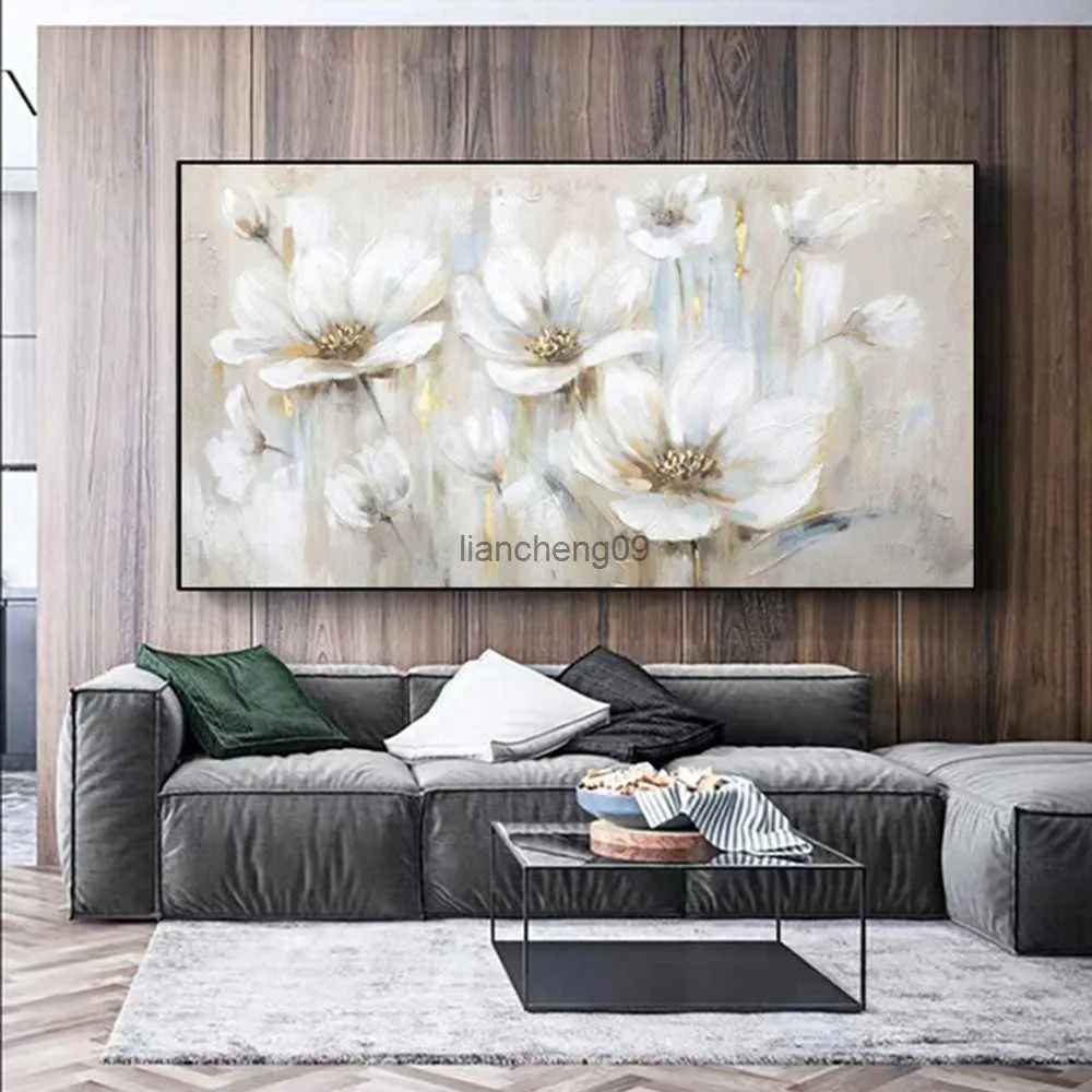 キャンバスの抽象花の花の油絵の手作りの装飾的な壁画アクリルリビングルームベッドルームウォールアートL230620のために吊るす