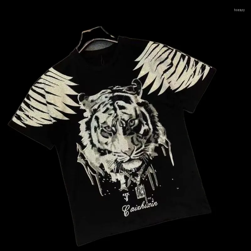 Herr t-skjortor kläder för män sommar kortärmad t-shirt koreansk modemärke tiger tryck rund hals smal fit casual toppar