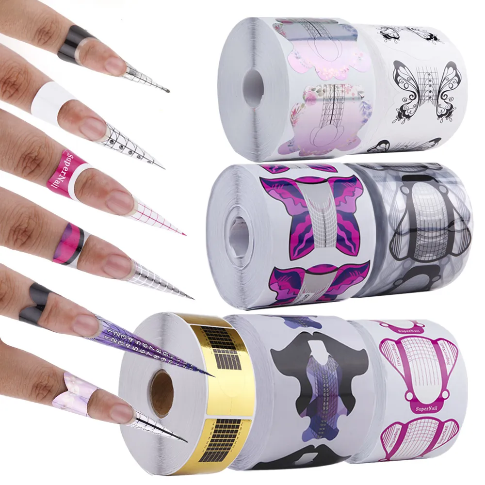 Other Items 500pcs Nail Forms Mold Fiber Acrylic Tips French Manicure With Template Bottom UV Gel Papers Art Tool DIY 230619