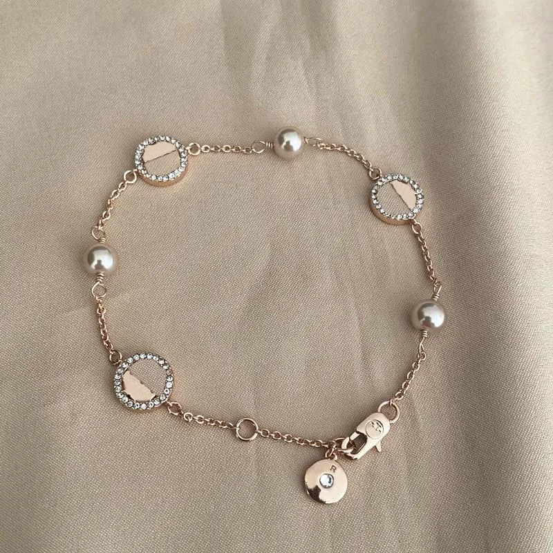 Luxury Designer Brand Bracelets Jewelry Light Luxurious Small Design T Metal Label Chain With Pearl Steel Emblem Logo Platinum Bracelet