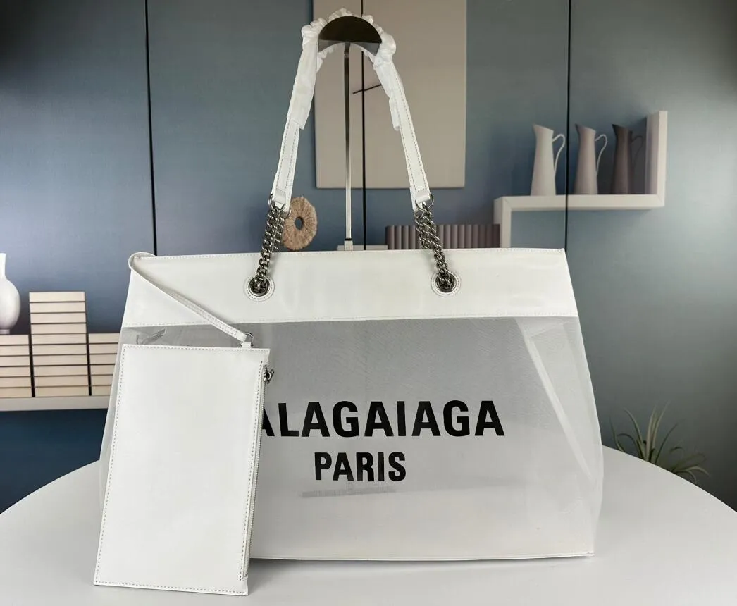 7A Top Quality Shopping Väskor Paris Sexig mode Kvinnor Tote Luxury Designer Transparent Mesh Yarn GM Totes Handväska strandväska med handväskekorthållare röda vita svarta väskor