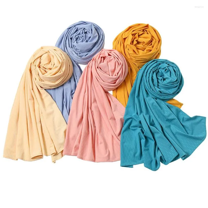 Ethnic Clothing Ribbed Jersey Hijab Women Scarves Headwear For Muslim Shawls Headscarf Solid Islamic Fashion Scarf 175 75cm