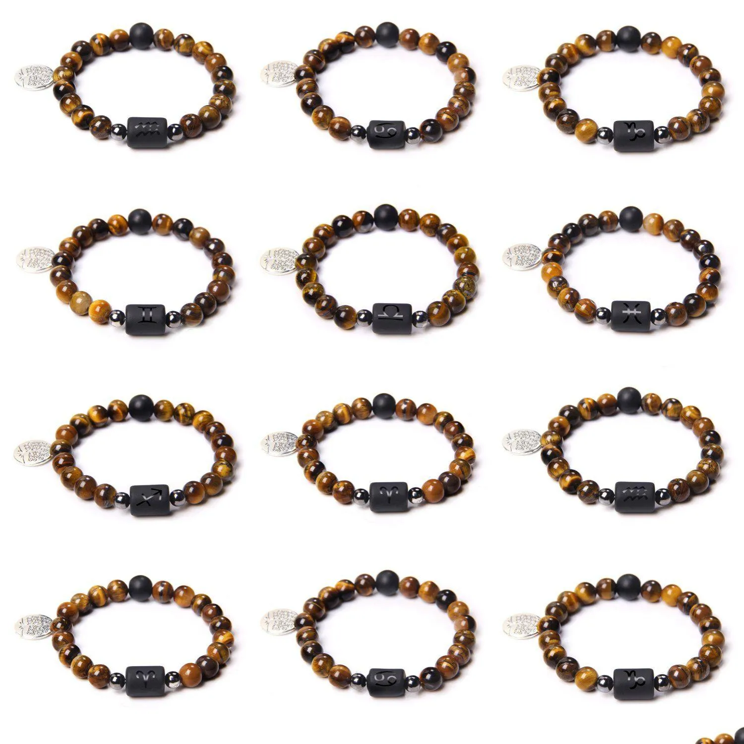 Bärade natursten Chakras Bead Armband för män med Twee stjärntecken gula tiger ögon elastiska kvinnor droppleverans smycken armband dh2z1