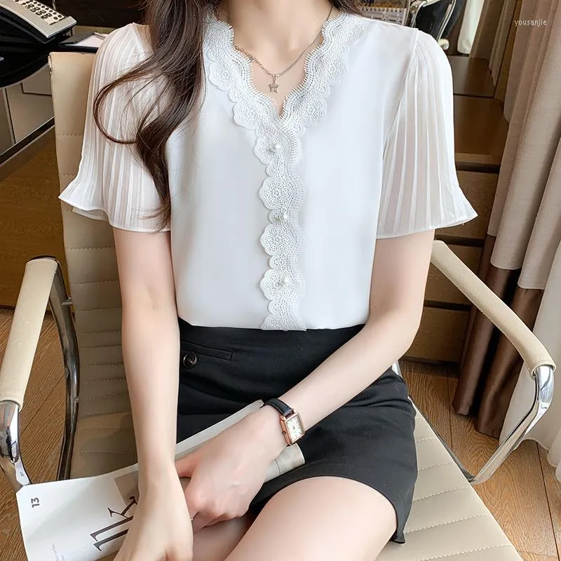 Женские блузки женская шифоновая рубашка с короткими рукавами женская кружев