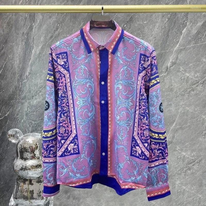 القمصان غير الرسمية للرجال الأزياء الملكية الأرجواني قميص قميص الرجال الفاخرة المطبوعة بيزلي مصممة الربيع الصيفي شاطئ النادي