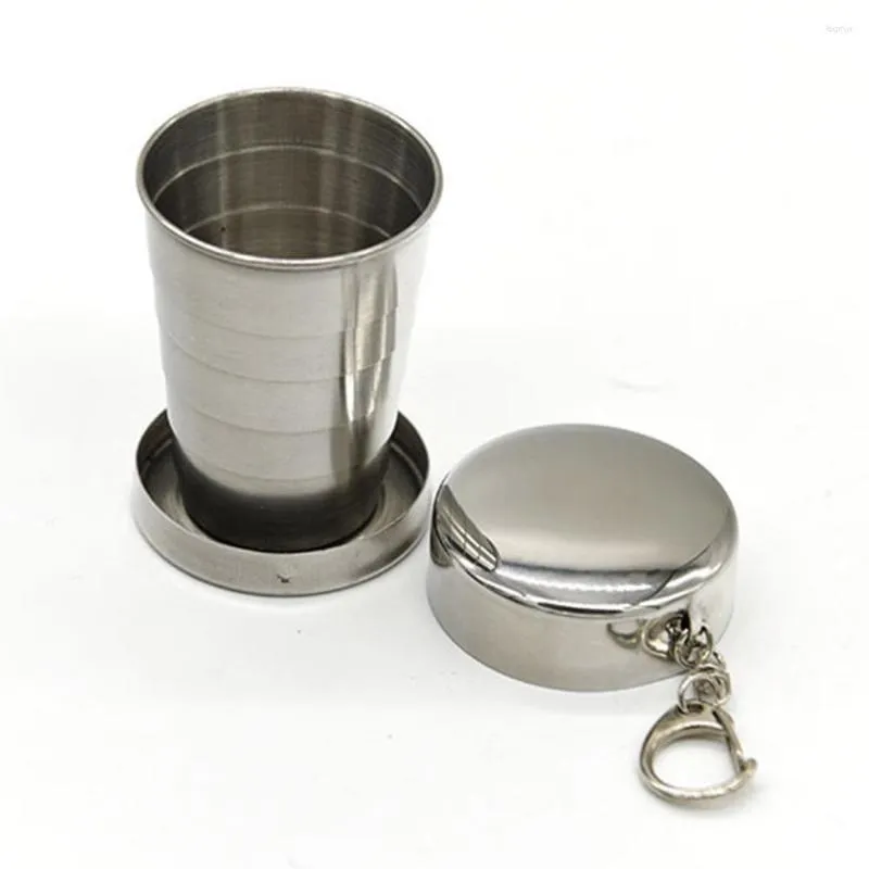 Tasses soucoupes tasse pliable en acier inoxydable de 75 ml avec porte-clés tasse à café pliable tasse à main pour voyage en plein air Camping eau