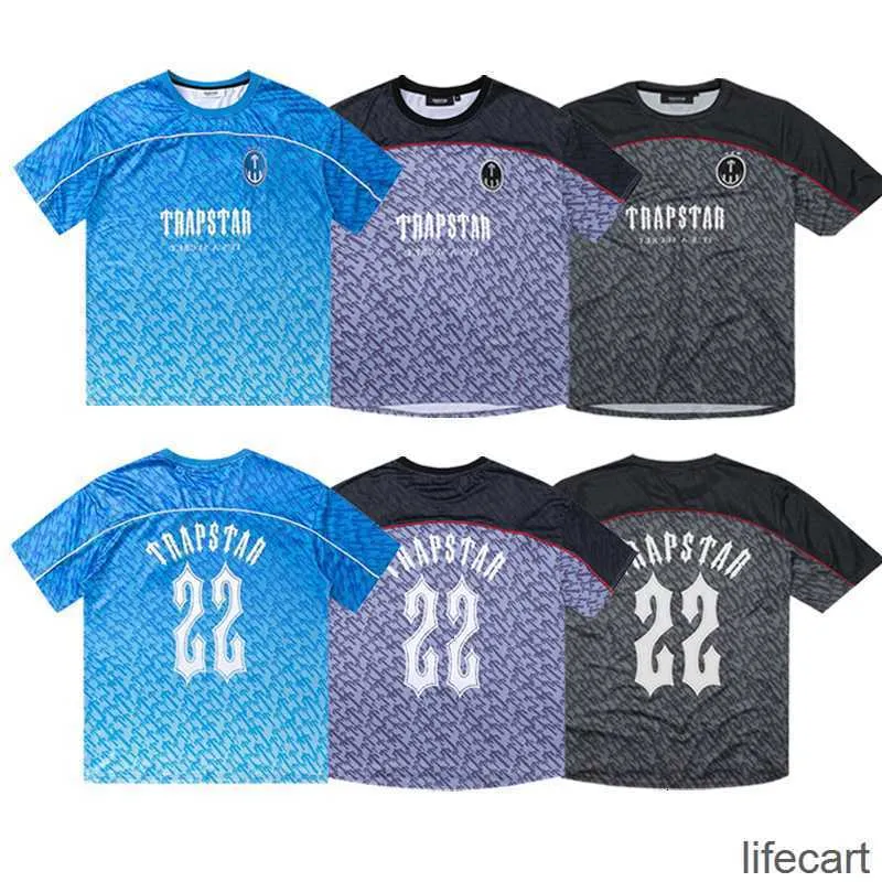 Voetbalshirt Trapstar Designer Heren Shirt Mesh Korte Mouw Blauw No.22 Sportswear T-shirt Leisure Trend Street Fashion Arn2