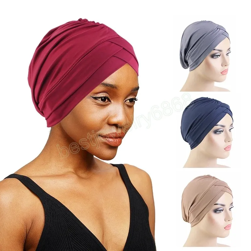 Novos gorros muçulmanos elásticos turbante hijab feminino touca de quimioterapia cuidados com a perda de cabelo senhoras acessórios para a cabeça com câncer chapéu macio gorro de cor sólida