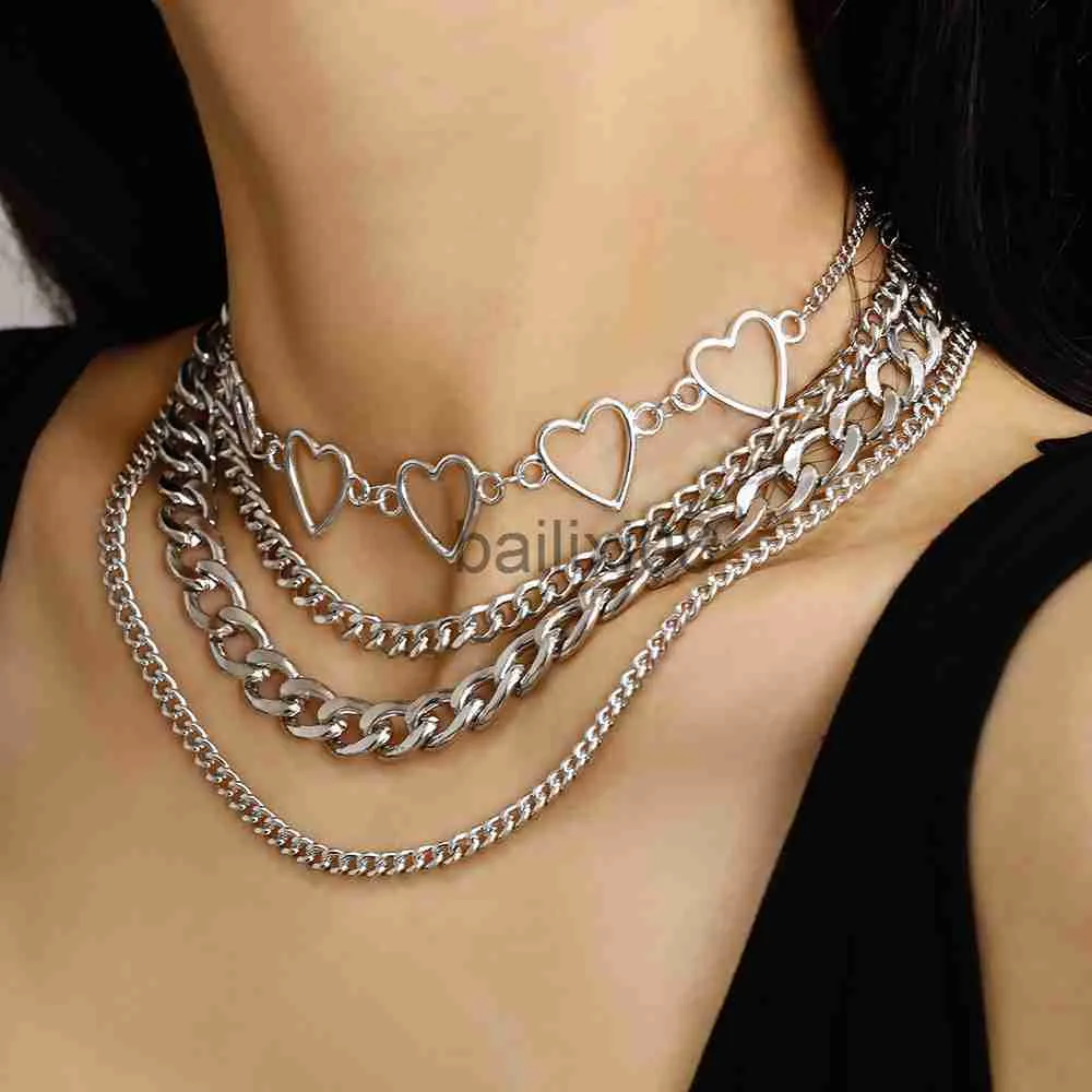 Pendant Necklaces New Vintage Fashion Gold Color Heart-shape Multilevel Chain Pendant Neckles For Women Neckle Female Boho Jewelry Gift J230620
