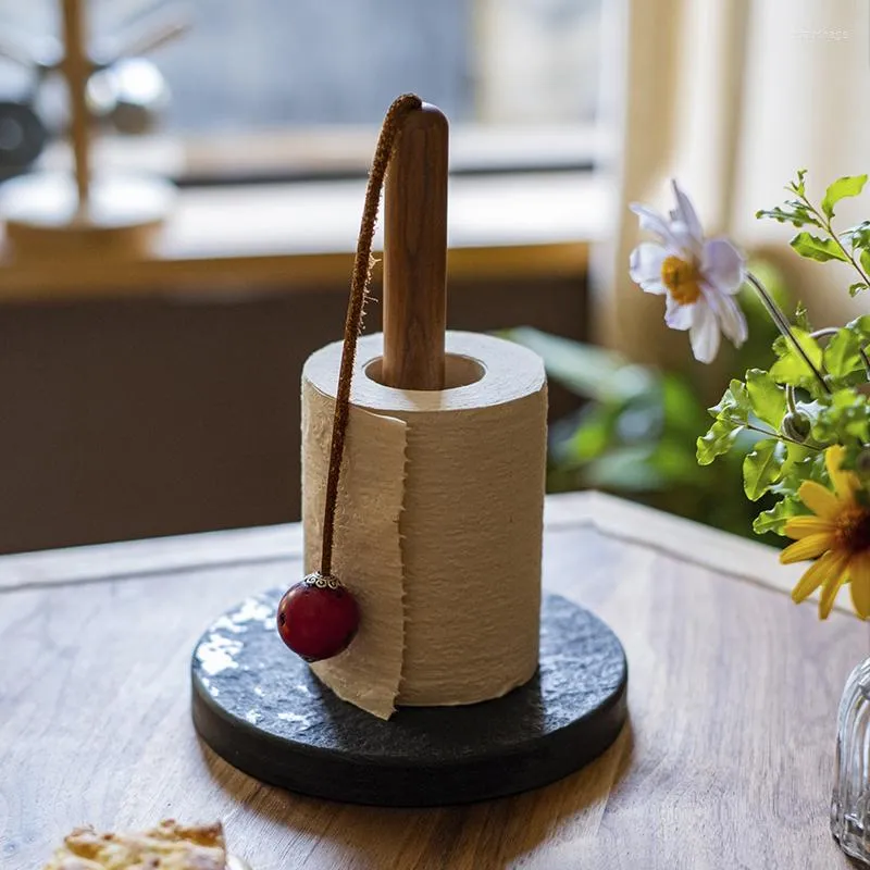 Marble Coral Wood Paper Towel Holder Decorative Vertical Roll Holder