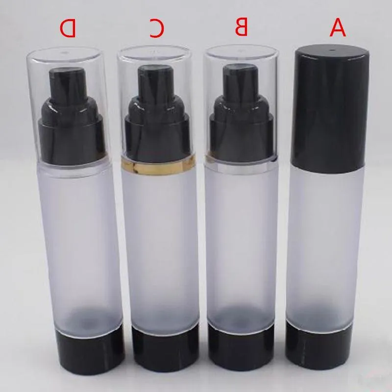 50mlのフロスト張り補充可能な化粧品エアレスボトルプラスチックトリートメントポンプローションコンテナ黒いF1526 alkqk