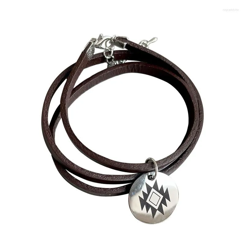 Bracelets porte-bonheur Western Jewelry Cowboy Man Winding Wrapped Cow Leather Faith Aztec Disc