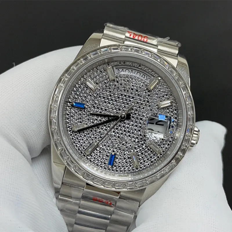 Diamond Mens Watch podwójny kalendarz 41 mm mechaniczne obserwowane diament