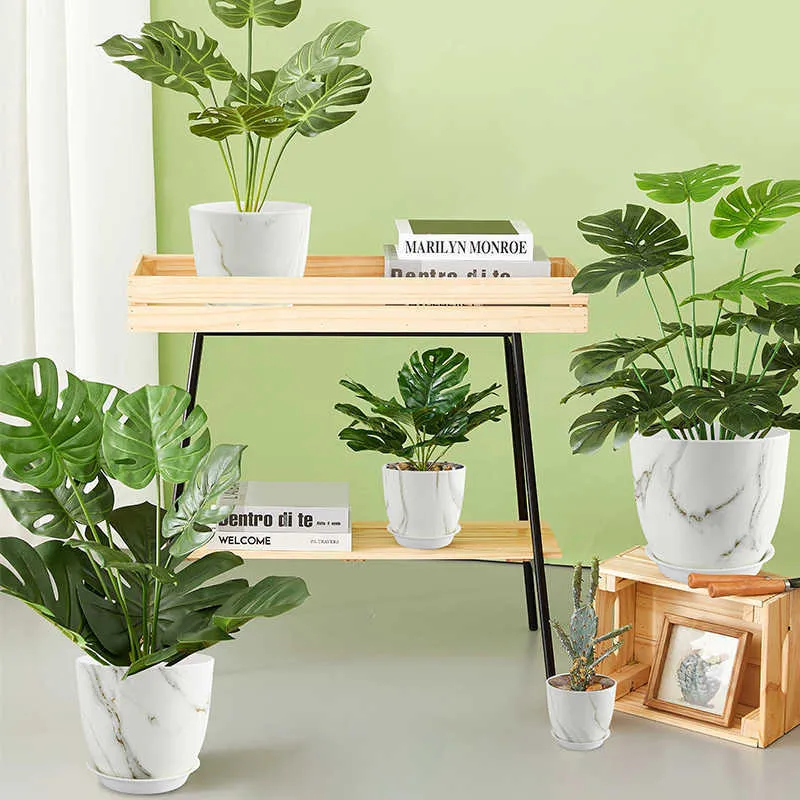 Planters Pots Buah Pot Bunga Plastik Baru Marmer Nordik Sederhana Putih Menebal Berdaging Pot Bunga Tanaman Dalam Ruangan
