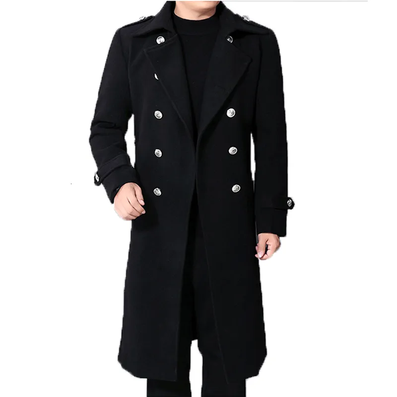 Męskie okopy płaszcze długie pył płaszcz mężczyźni zimowi ciepły wełniany płaszcz płaszcza męskie podwójne piersi szczupłe kurtki solidne przedsiębiorstwo biznesowe 230620