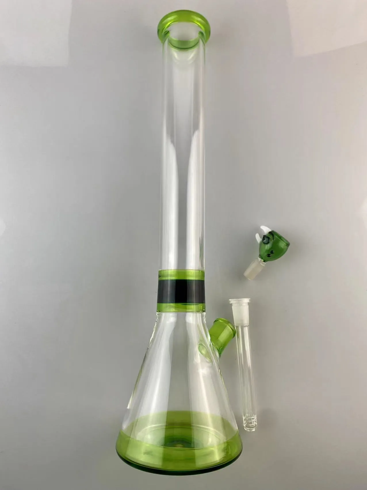 Narguilé en verre transparent avec pipe à bécher verte, bong 18 pouces connecteur 18mm bienvenue sur commande