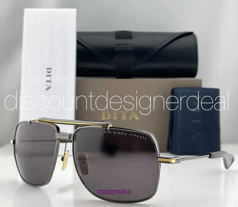 Лучшие оригинальные оптовые солнцезащитные очки DITA Sunglasses Dita Symeta Тип 403 Солнцезащитные очки Черный железо 18K Золотые темно -серые линзы DTS126 62 03