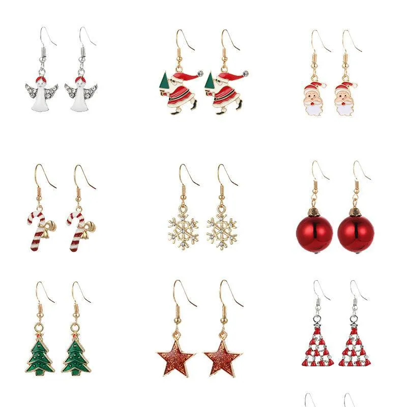 Charme Noël Cristal Boucles D'oreilles Ensemble Style Stud Flocon De Neige Arbre Elk Bell Étoile Goutte Dangle Boucle D'oreille Pour Les Filles Femmes Livraison Bijoux Dhf3U