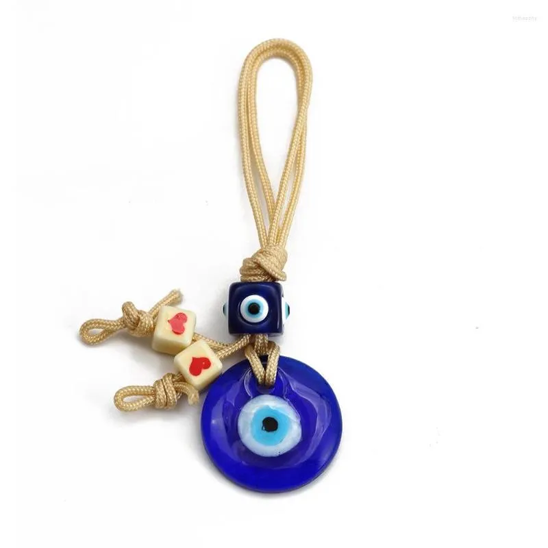 Keychains Glass Blue Turkish Evil Eye Keychain Key Ring Square Beads Rope Chain Tassel Pendant Keyring Holder For Women Jewelry Amulet