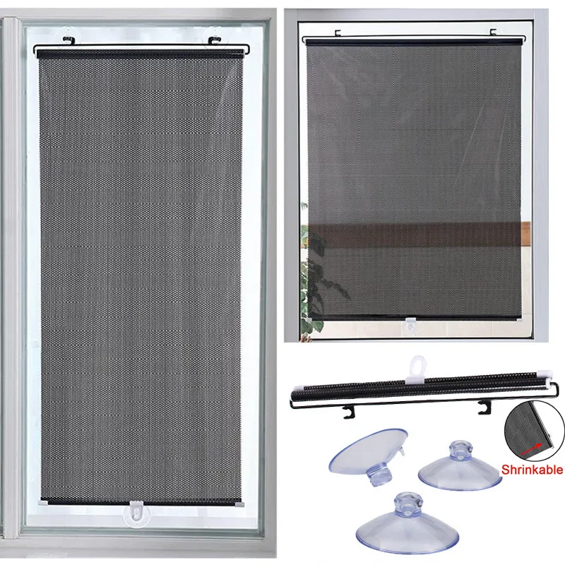 Rideau Pare-Soleil Stores Enrouleurs Ventouse Rideaux Occultants pour Salon Voiture Chambre Cuisine Bureau FreePerforated Window 230619