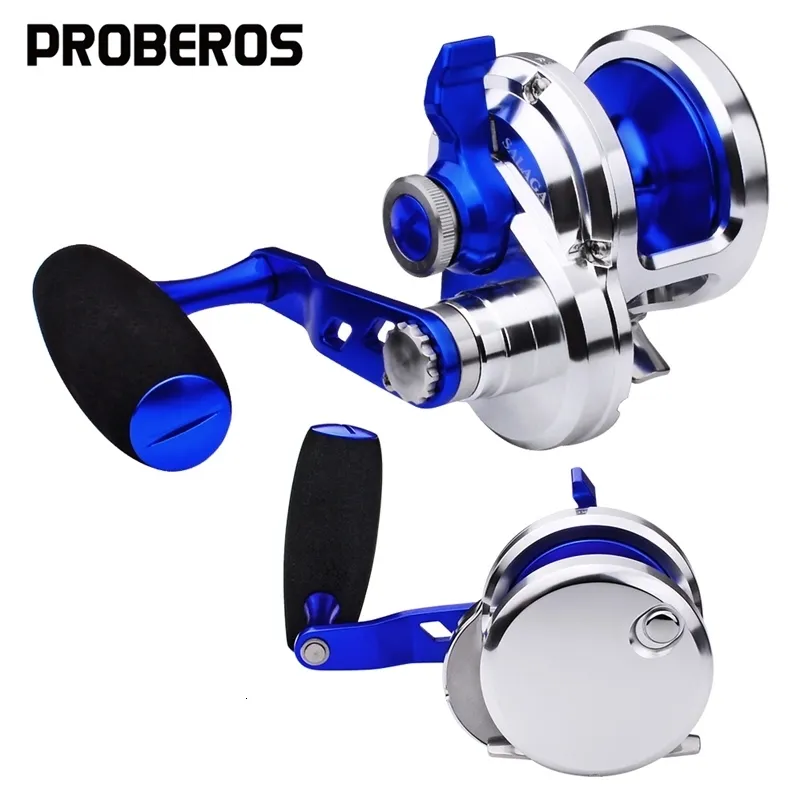 Baitcasting Reels PROBEROS 5.7 1 Gear Ratio Jigging Left Right Hand Trolling Aluminum Blue Color CNC Machined Seawater Fishing 230619