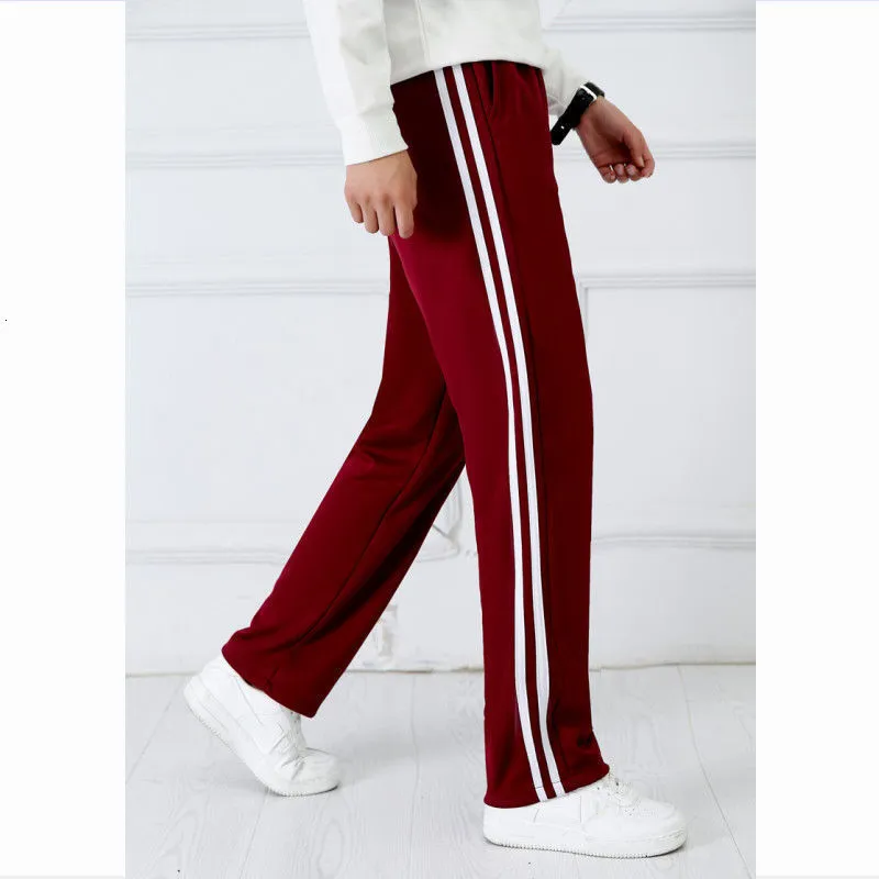 Mens Pants Wine Red Unisex Track Casual Sweatpants Herr Striped Bastic Byxor Straight Joggers Simple Work 230620