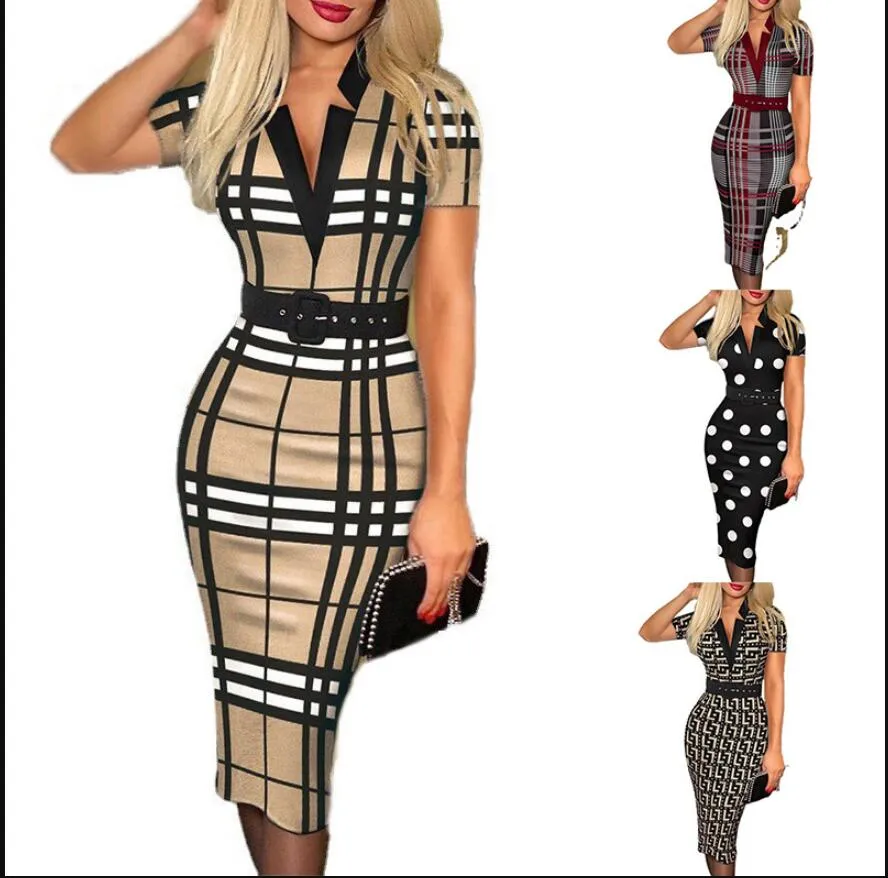 New Women Fashion Casual Dresses Elegant Black stripe classic printed Sexy Dress Party Skinny pluz size Dresses