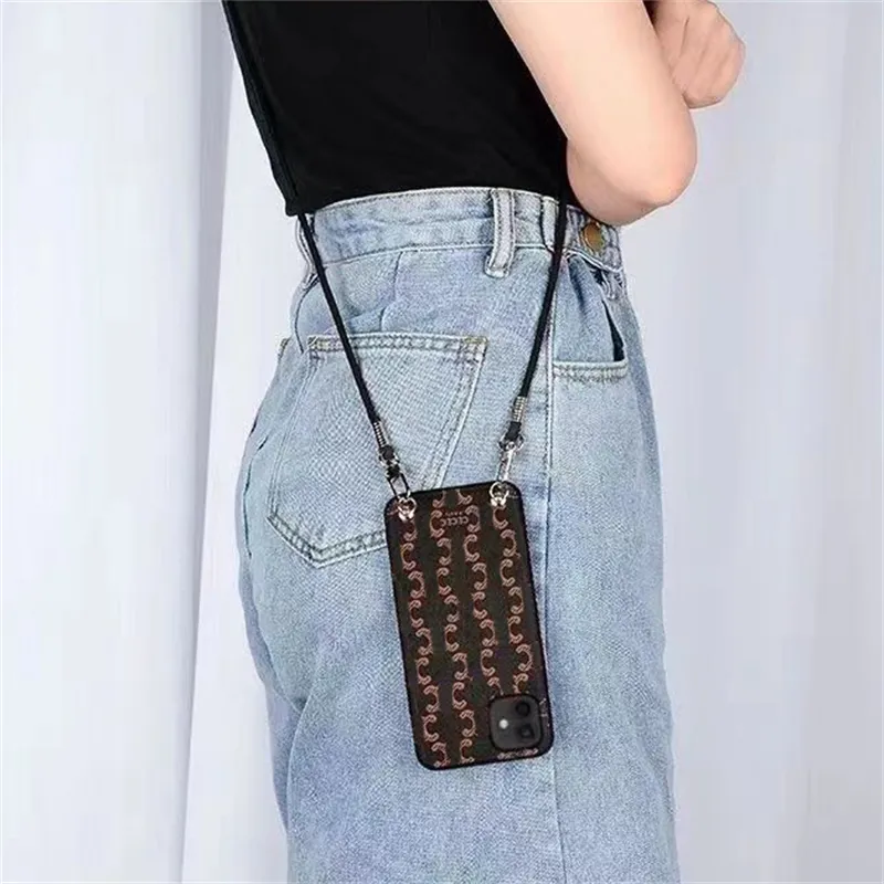 Luksusowe obudowa telefoniczna z wiszącą marką sznurka Designer 11pro Cell Conspile Crossbody skórzana linowa linowa druk tekstylny XSMAX Ladies Miękka okładka