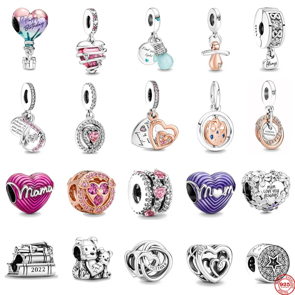 925 Silver Fit Pandora Charme Presente de Dia das Mães Feliz Aniversário, Ballon, Mom Bear Pendente Moda Conjunto de Charms Pingente Faça Você Mesmo Contas Finas Jóias Presente para Mulheres