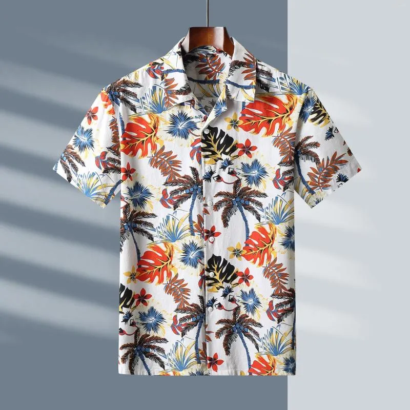 メンズカジュアルシャツ2023製品メンズサマーショートスリーブフローラルシャツファッション薄いハワイアンコットンXL 6xl 7xl 8xl