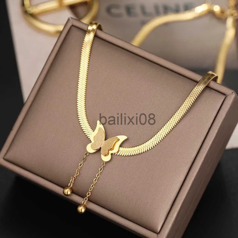 Pendant Necklaces Stainless Steel Neckles Vintage Butterfly Tassel Pendants Blade Snake Chains Aesthetic Charms Choker For Women Jewelry Gifts J230620