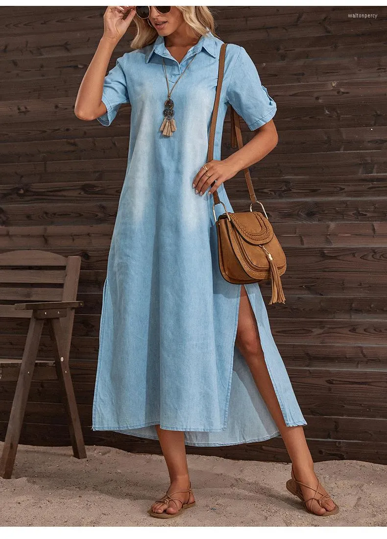 loose fit denim dress Vintage-Inspired Loose Fit Denim Maxi Dress – Madepants