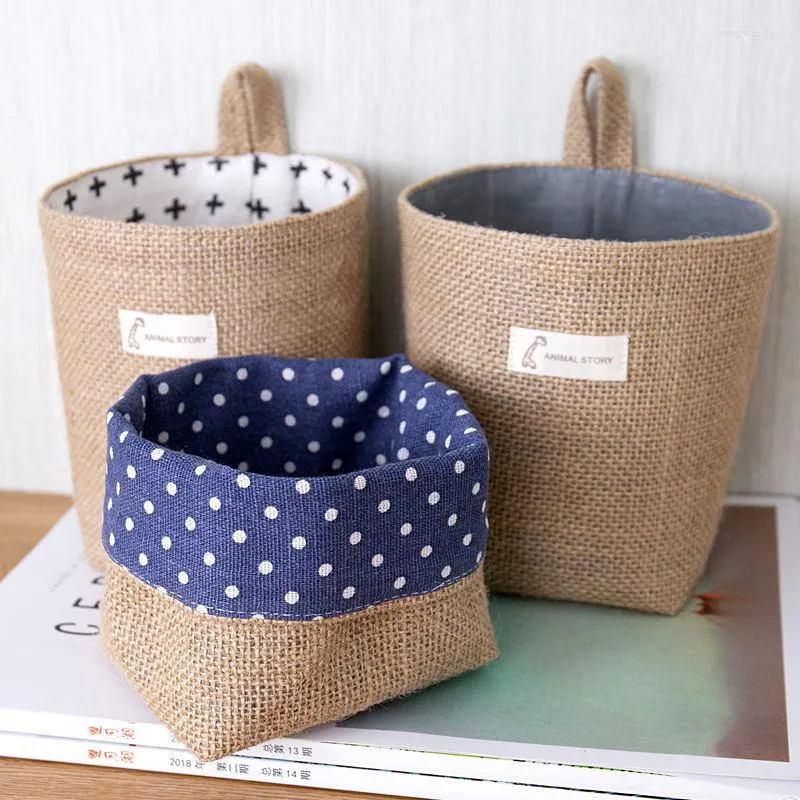 Storage Bags Creative Cotton Linen Bag Desktop Storages Dormitory Door Hanging Wall Jute Home Basket