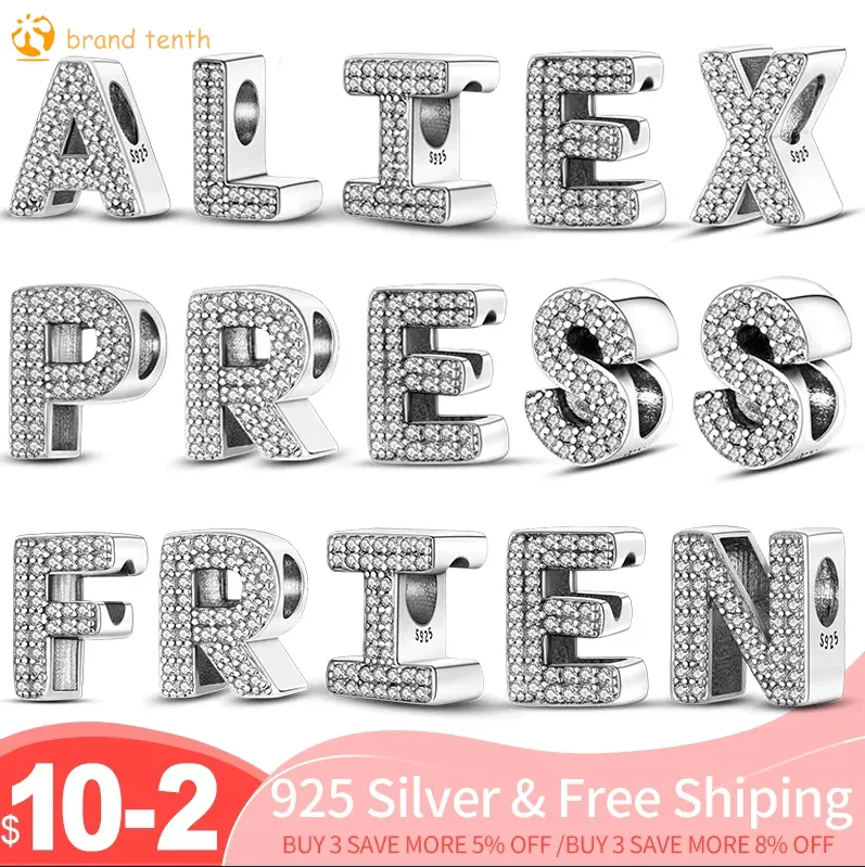 925 Sterling Silver for pandora charms authentic bead Pendant women Bracelets Color 26 English Letters Beads