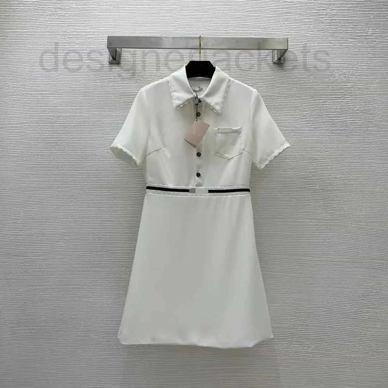 Runway Dresses Designer Milan Dress 2023 Spring Summer Lapel Neck Short Sleeve Fashion Brand Same Style womens B55H