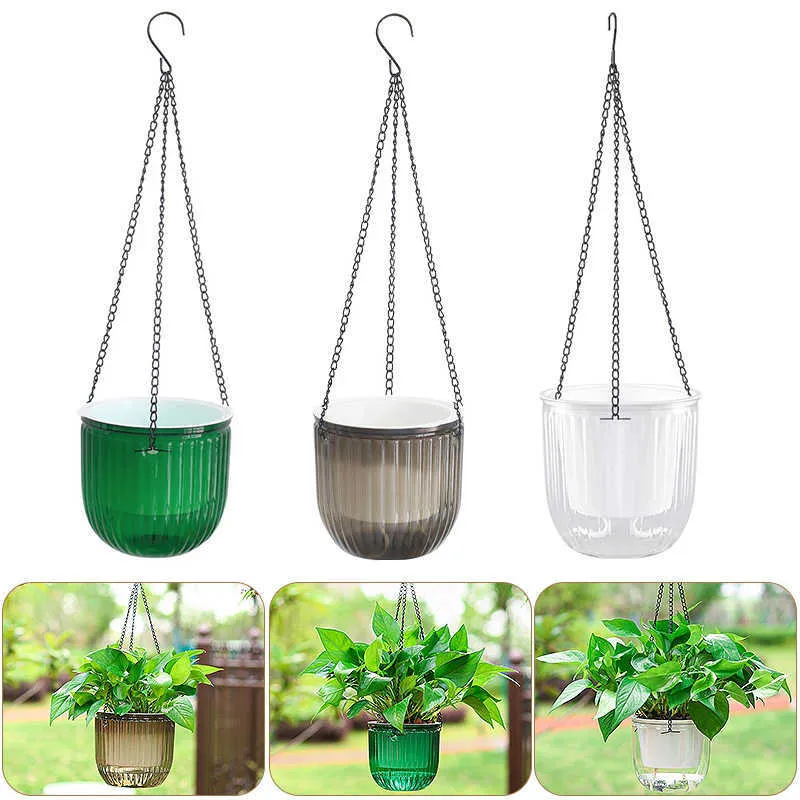 Relaxdays Vasi da Appendere, Set da 2, Fioriera Autoirrigante per Piante da Interno, Portafiori con Serbatoio, Bianco