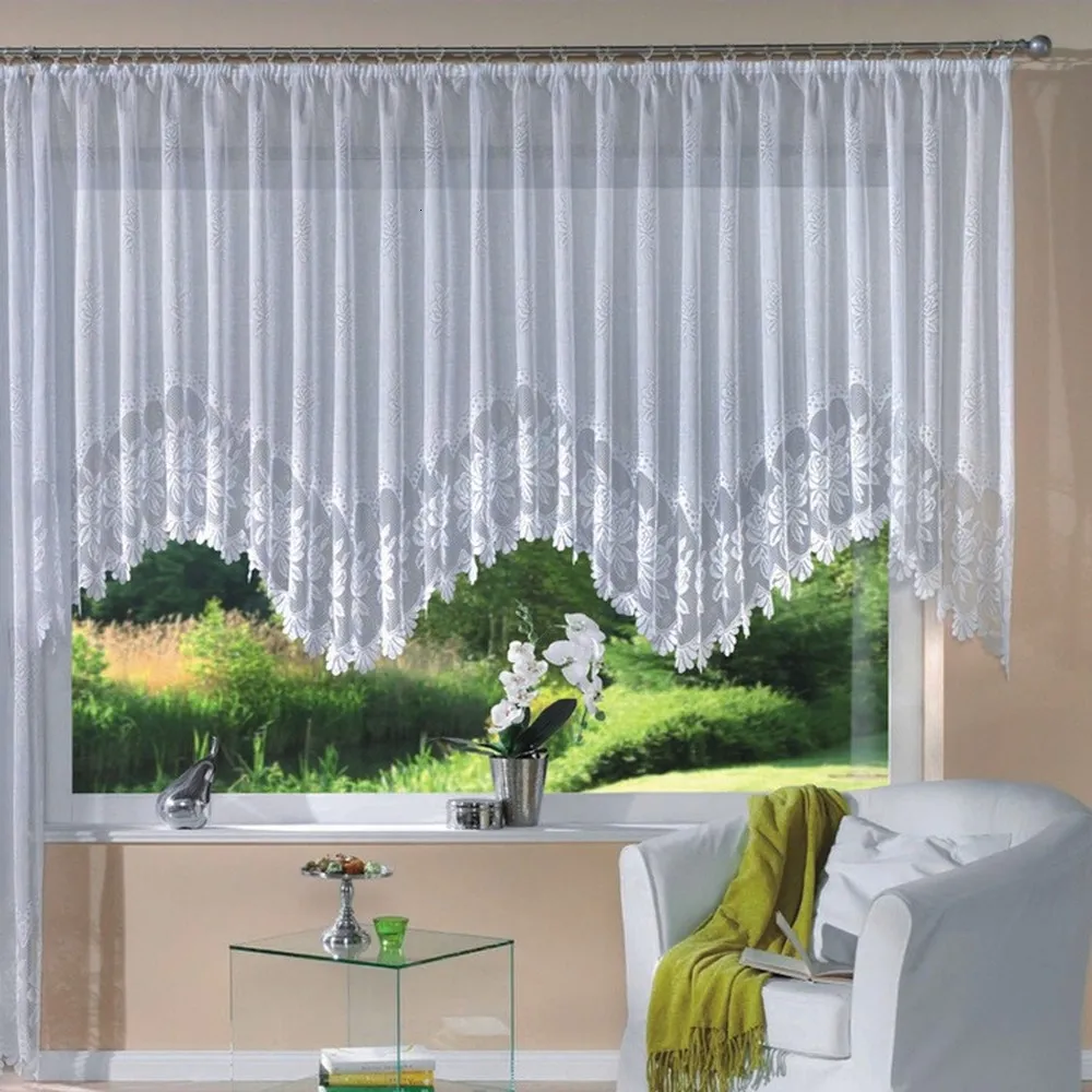 Curtain European Style Lace Arch Transparent Curtains White Polyester Knitted Semishading Large Size Kitchen Bedroom Home Decoration 230619