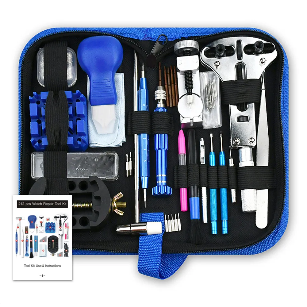 Kits d'outils de réparation 212 pièces Kit d'outils de réparation d'ouvre-montre horloge couteau levier tournevis broche marteau ensemble horloger bande lien horloger accessoire 230619