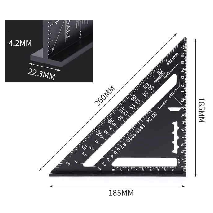 Andra mätanalysinstrument Triangel Ruler 1830cm Aluminiumlegering Vinkel Utdragare Speed ​​Metric Square Mätning av linjal för inramningsverktyg Mätare 230620