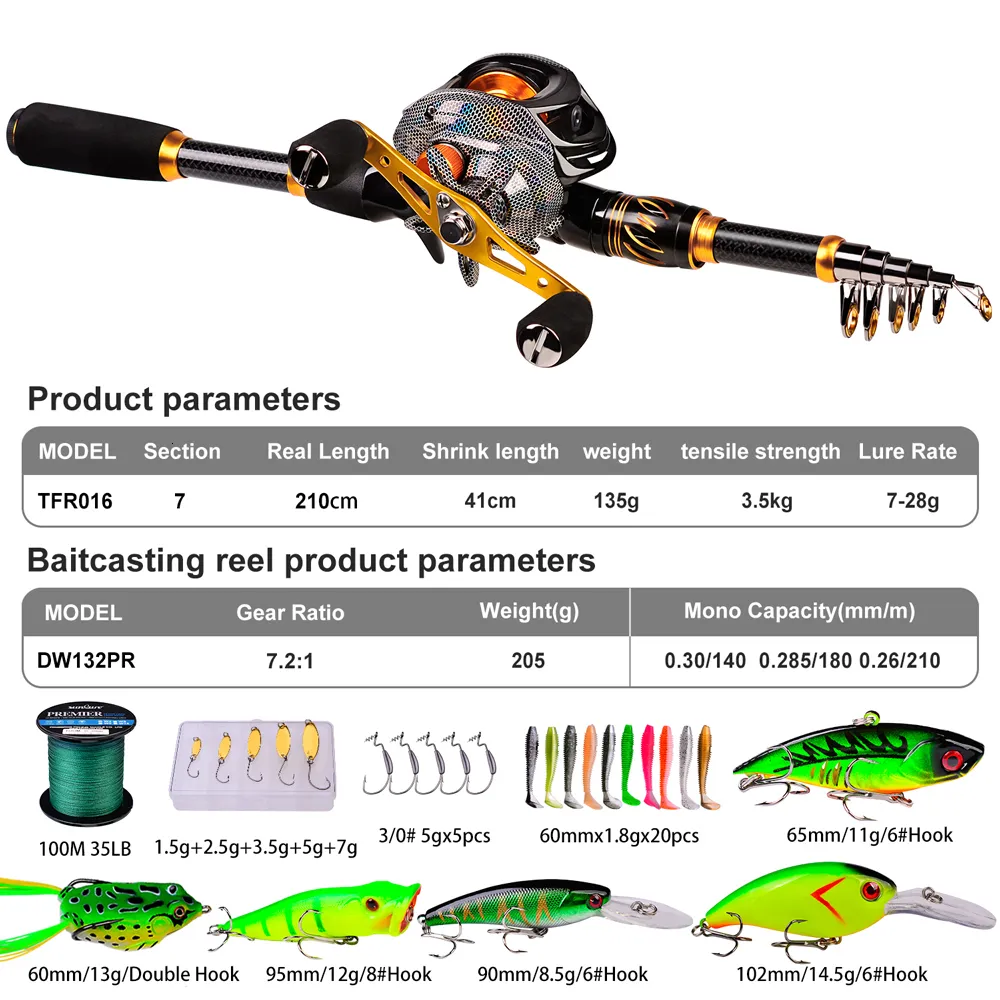 PROBEROS Telescopic Rod And Reel Combo Kit Carbon Fiber Best Ultralight Spinning  Rod With 7.2/1 Gear Ratio, Baitcasting Reels, Line Lures, Hooks, And Bag  Combo 230619 From Wai06, $39.31