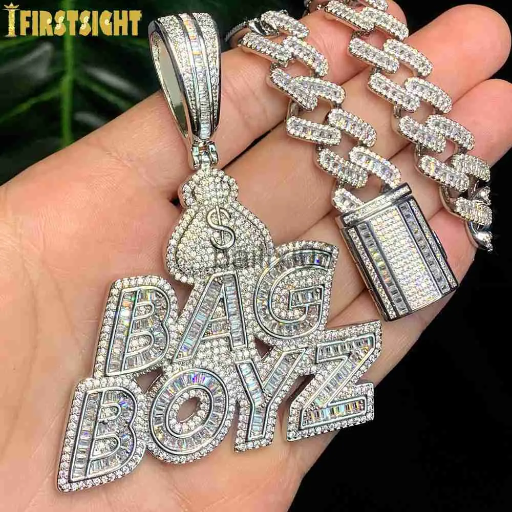 Naszyjniki wisiorek nowe cZ Letters Bag Boyz Wiselk Nonkalnik Zakręcony BLING 5A CUBIC CYRIKON DOLL Symbol Piekiesta Moda Hip Hop Men Jewelry J230620