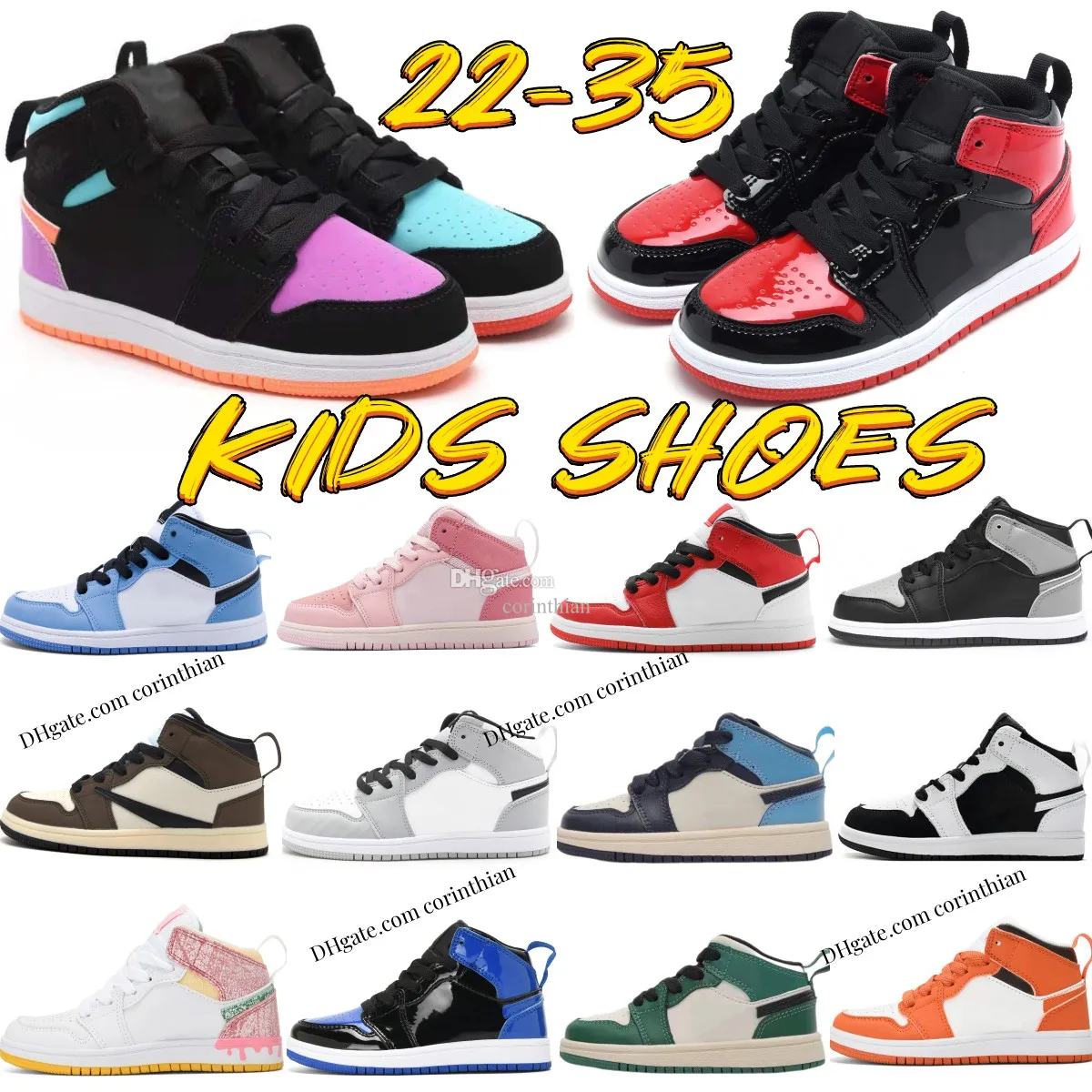 Kinderschuhe 1 Basketball-Sneaker 1s hoch Kleinkinder Jungen Laufschuh Mädchen Kinder Sporttrainer Kind Jugend Kleinkinder Outdoor-Sneaker Somke Grau Panda Schwarz EUR 22-35