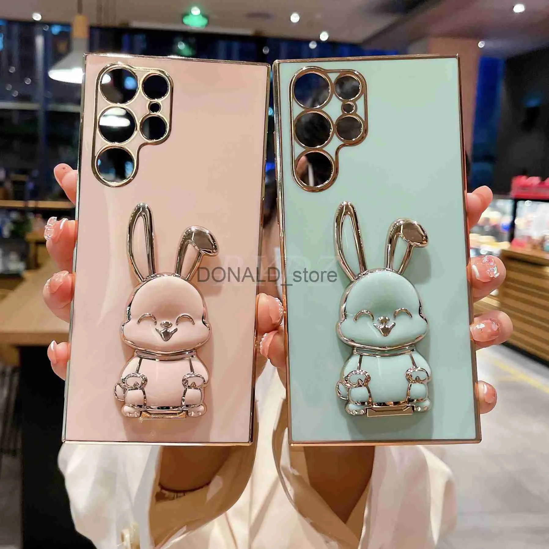 Cell Phone Cases Cute Rabbit Holder Phone Bracket Case For Samsung Galaxy A73 A72 A54 A53 A52 A22 A32 A71 A51 A12 A21S M53 Plating Holder Cover J230620