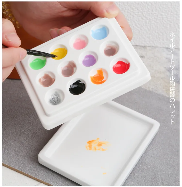 Nail Brushes Japanesestyle nail painting tools ins style polish glue watercolor palette ceramic 12 grids with lid dustproof 230619