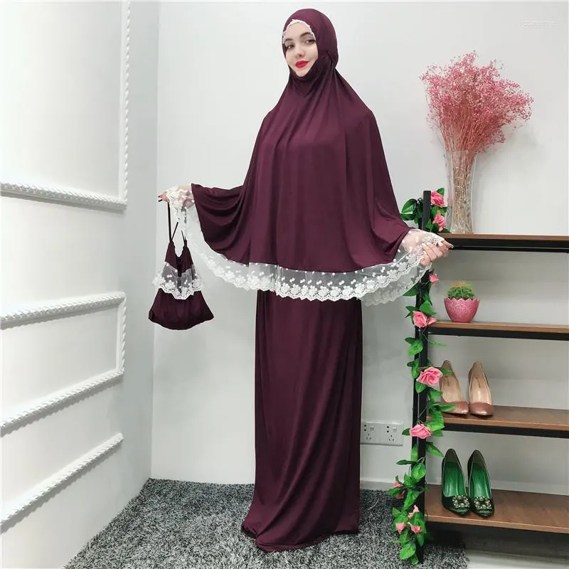 Ropa étnica Abaya Ramadán Moda monocromática que incluye vestido Hijab Traje de estilo islámico de dos piezas para mujeres musulmanas