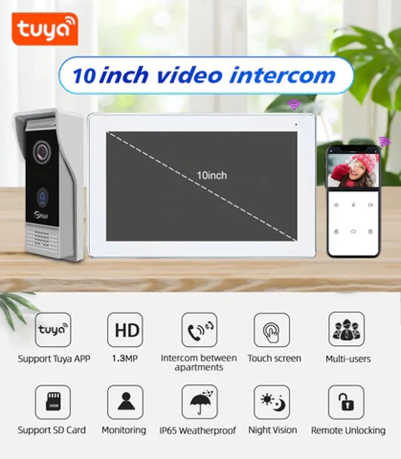 Système d'interphone vidéo intelligent avec moniteur à écran tactile,  sonnette sans fil avec Wi-Fi, caméra filaire 1080P, Tuya, 10 - AliExpress