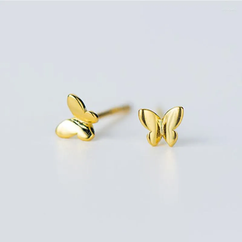 Stud Earrings 925 Sterling Silver Jewelry Fashion Cute Tiny 5mmX4mm Gold Butterfly Gift For Girls Kids Lady