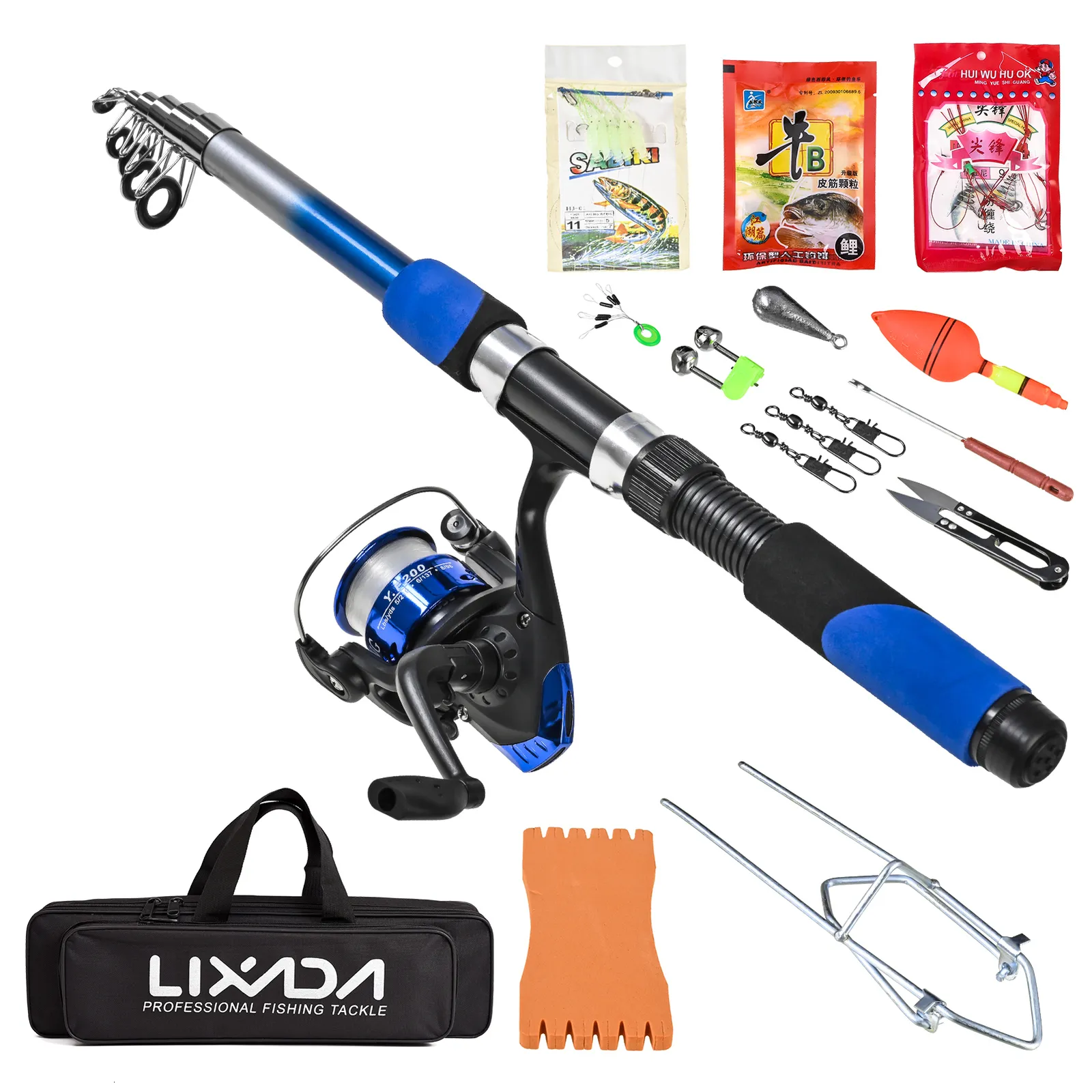 Rod Reel Combo Lixada Spinning Telescopic Fishing Rod and Reel Combo Full Fishing Kits 2.1M Telescopic Rod with 5.2 1 Fishign Reel Baits Hooks 230619