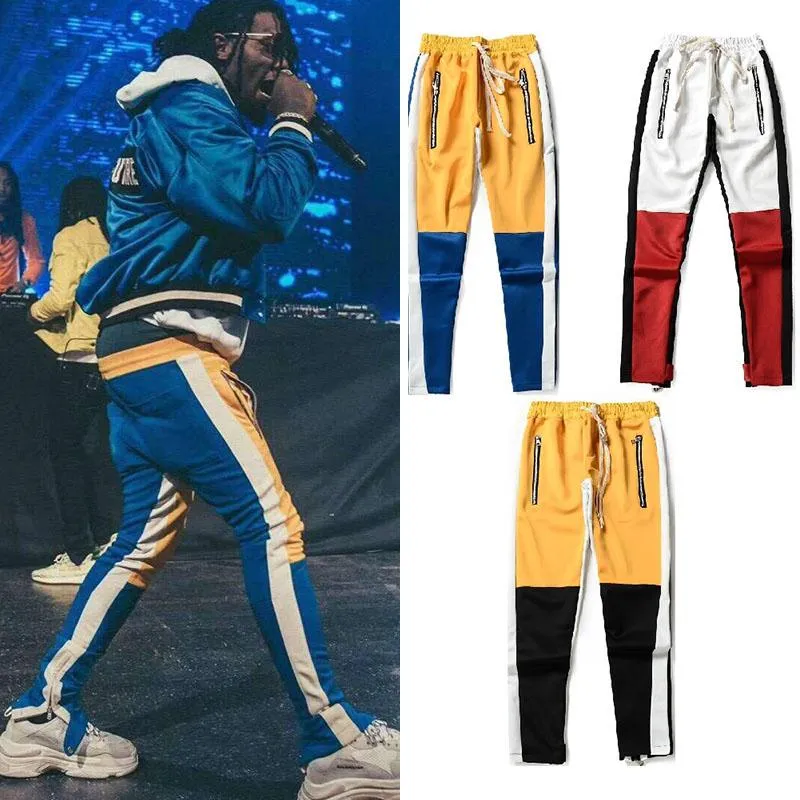 Men's Pants Streetwear Vintage Ankle Zipper Elastic Waist Loose Joggers Colorblocked Track Striped Patchwork