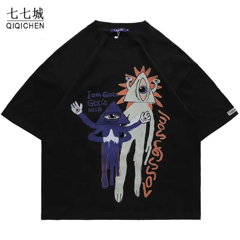 Mannen T-shirts Hip Hop Oversized T-shirt Mannen Eenogige Alien Print Harajuku Vrouwen Streetwear Katoen Losse Korte mouw Tops Tees Zomer 230620